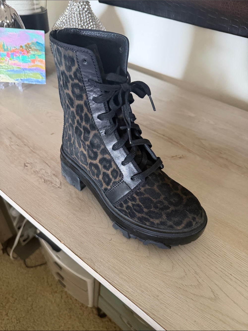 rag & bone Leopard-Print Lace-Up Combat Boot in Black and Brown